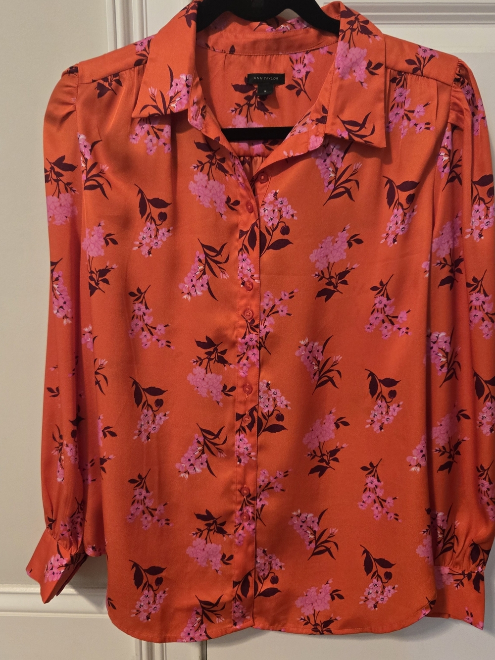 Ann Taylor Orange Floral Button-Front Blouse